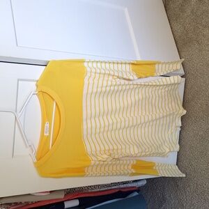Mustard and white striped long sleeve shirt. Size small. Miselon Brand